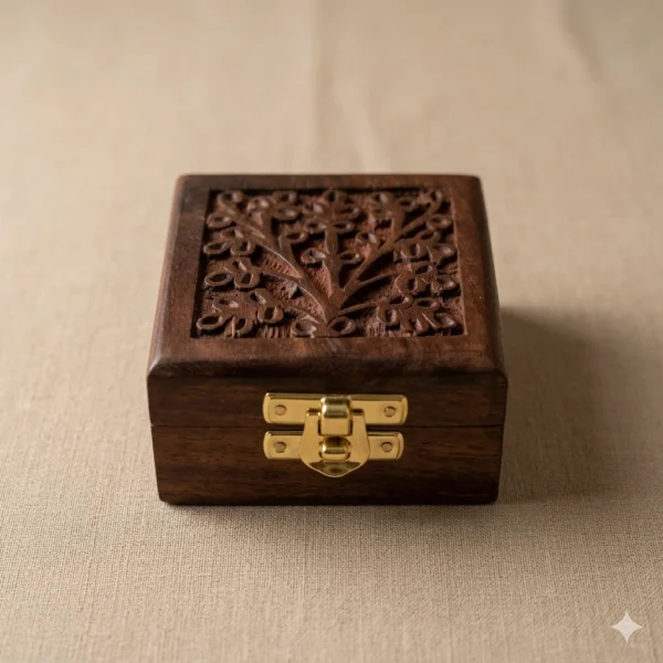Wooden Jewellery Organizer Box with Carving