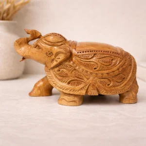 Premium Wooden Hand-Carved Elephant Statue – Up Trunk Minimal Design