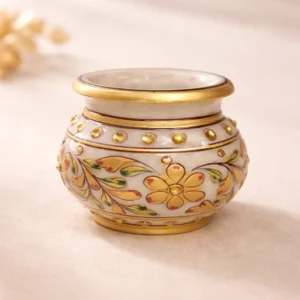 Hand-Painted Marble Pot for Pooja & Home Décor