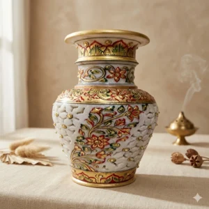 Marble Jali Flower Vase with Hand-Painted Design
