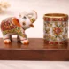 Marble pen stand and marble elephant with wooden stand
