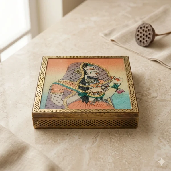 Wooden gemstone glass ragini painting