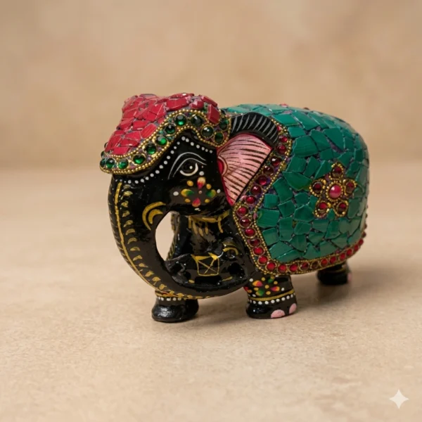 Wooden green stone down trunk elephant