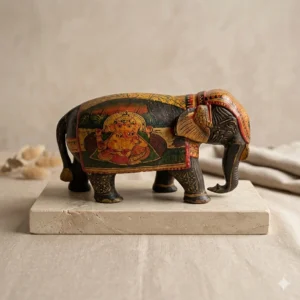 Premium Hand-Painted Wooden Ganesha Artwork – Traditional Elephant Design