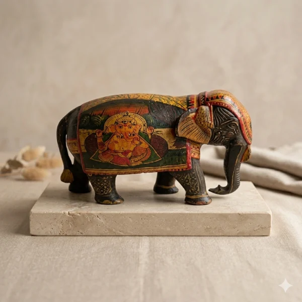 Wooden handmade ganesha painting elephant1