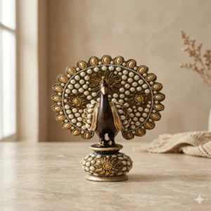 Wooden moti work dancing peacock