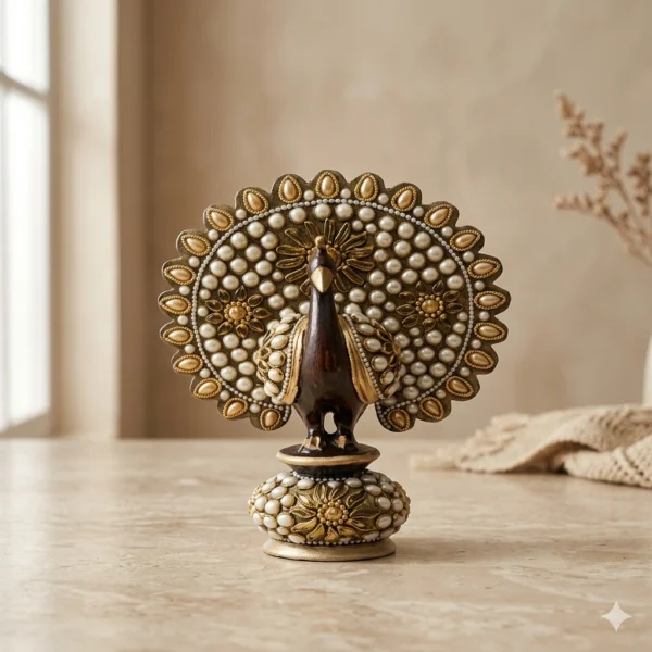Wooden moti work dancing peacock