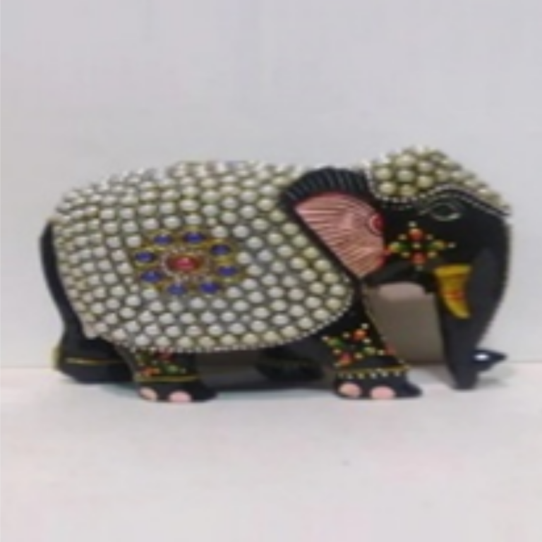 Wooden moti work down trunk elephant.