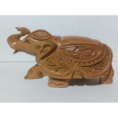 Wooden hand carving up trunk elephant with plain back.