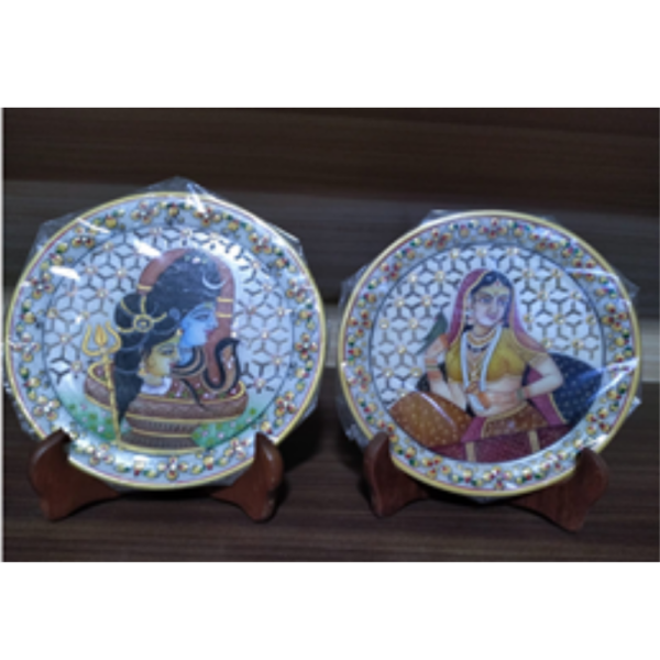 Marble jali decoration thali(various subjects available i.e.god,ragini,taj mahal,elephant,love scene,etc.)
