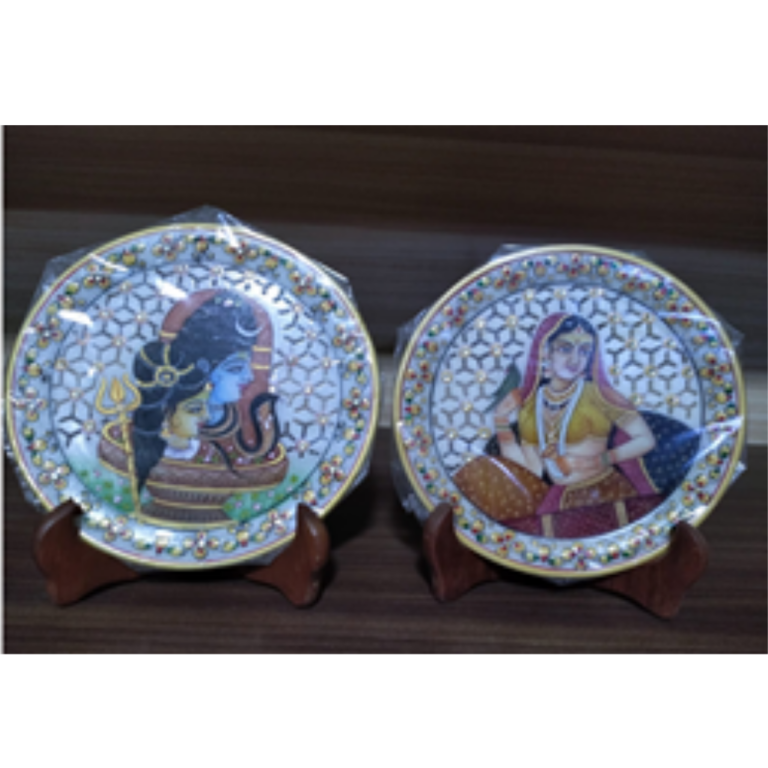 Marble jali decoration thali(various subjects available i.e.god,ragini,taj mahal,elephant,love scene,etc.)